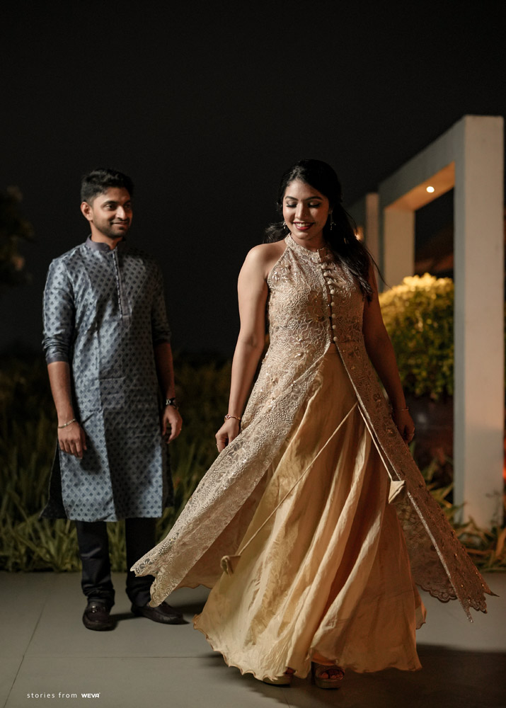 Image may contain: one or more people and people standing | Evening dress  fashion, Kerala engagement dress, Engagement gowns