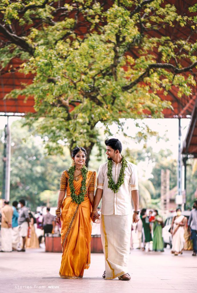 Keerthi Pandian and Ashok Selvan Elegantly Marry In A Matching Ivory Saree  And Ethnic Mundu